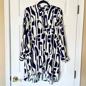 LC Waikiki Black & White Abstract Print Tunic Mandarin Collar High-Low